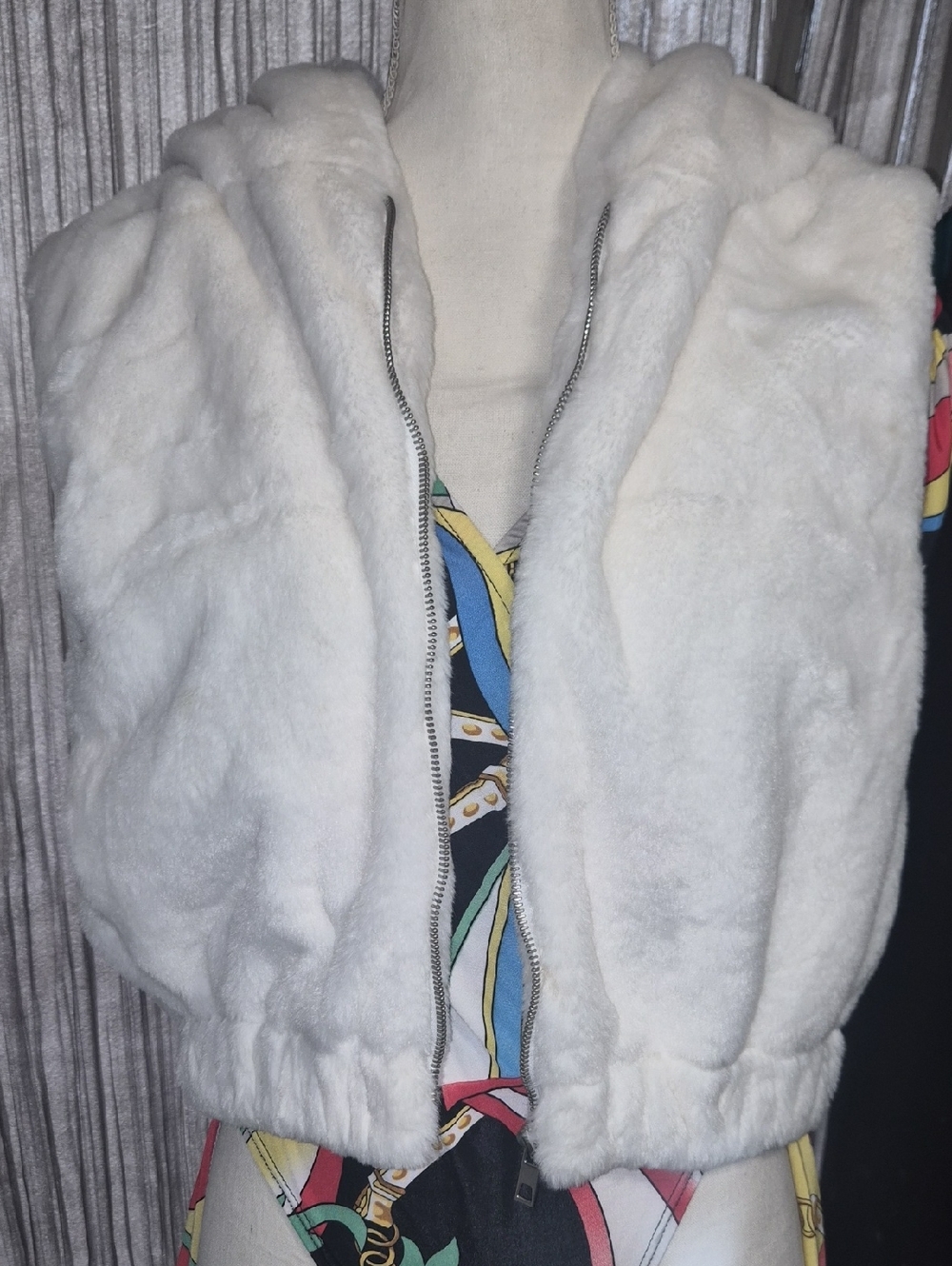 Love Tree White Faux Fur Hooded Vest